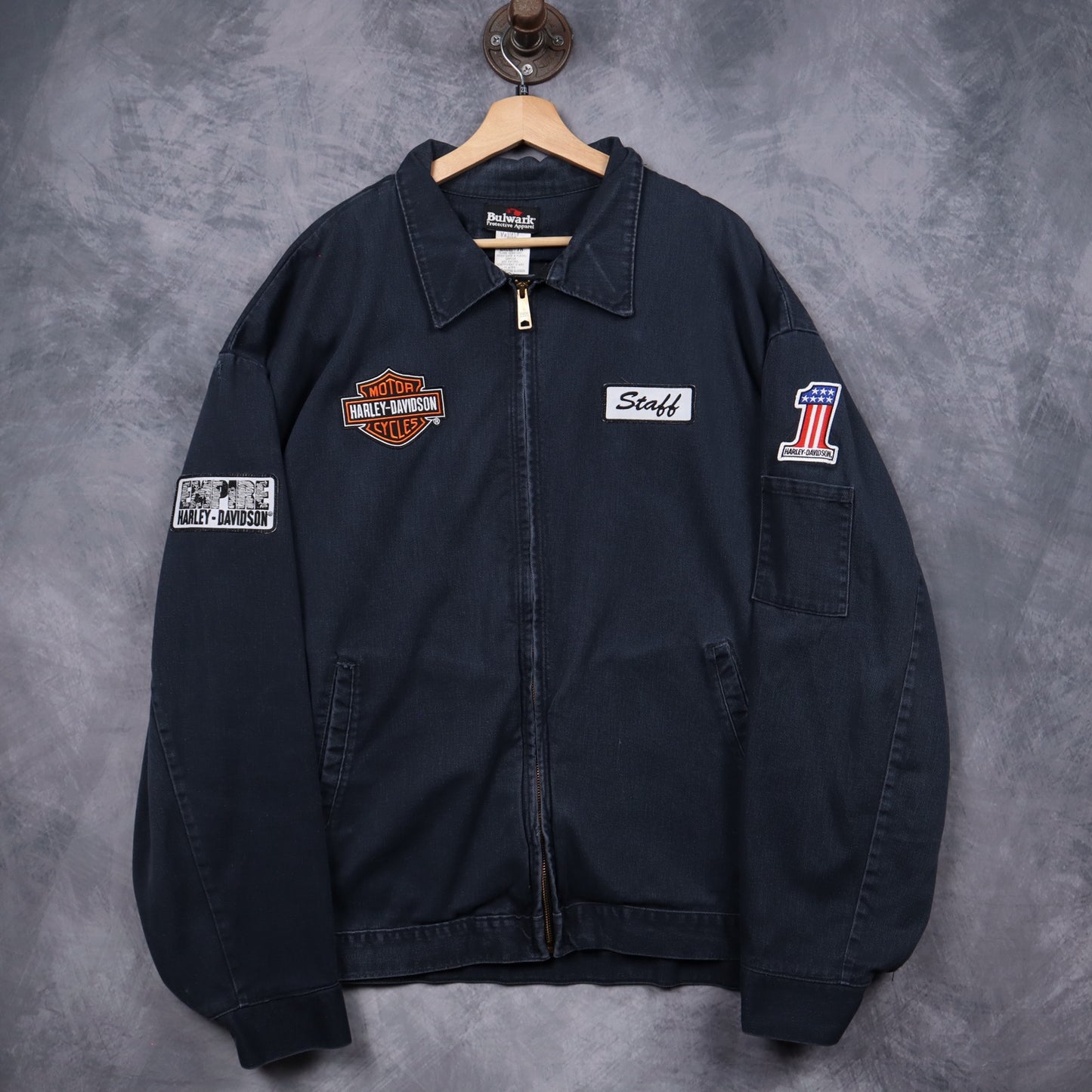 00s Navy Blue Harley Davidson Staff Patch Work Jacket 5075