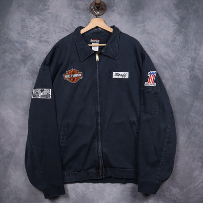 00s Navy Blue Harley Davidson Staff Patch Work Jacket 5075