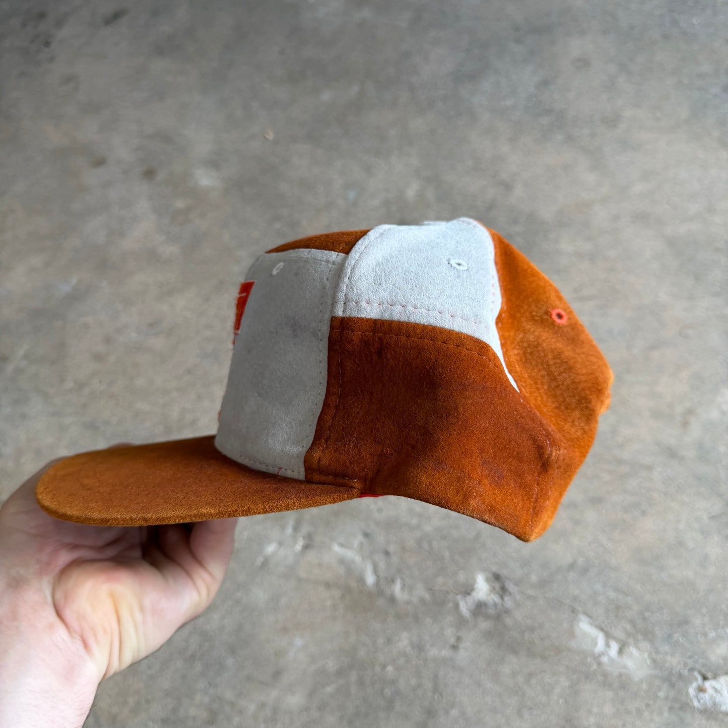 90s Burnt Orange Texas Longhorns Suede Snapback Hat 5783