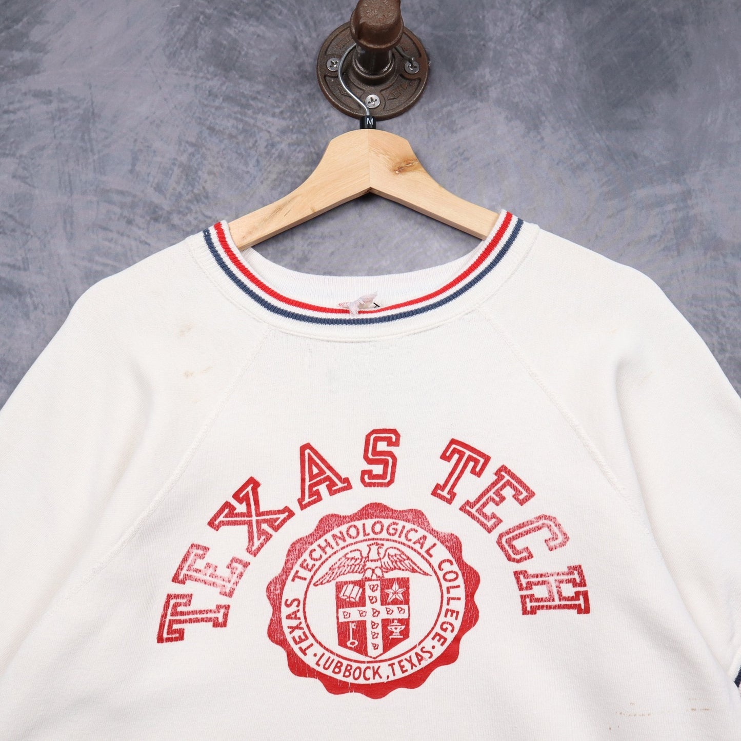 60s White Texas Tech Champion Running Man Short Sleeve Sweatshirt 5107
