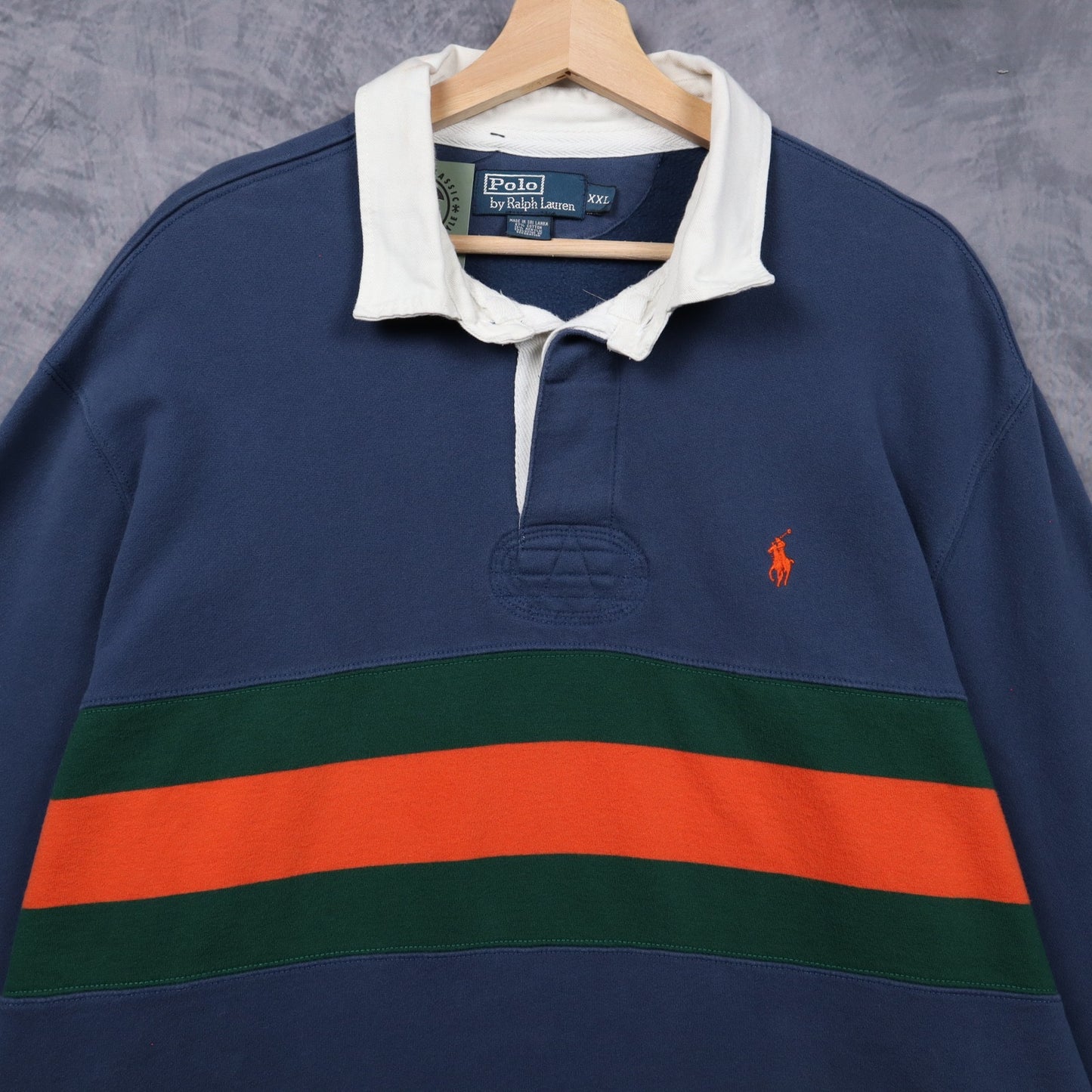 90s Navy Polo Ralph Lauren Striped Rugby Shirt 4912