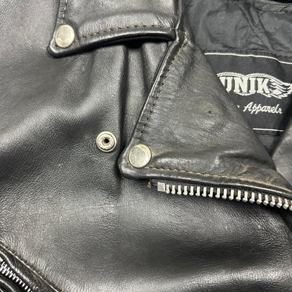 90s Black Unik Motorcyle Lined Rockabily Style Leasther Jacket M C23