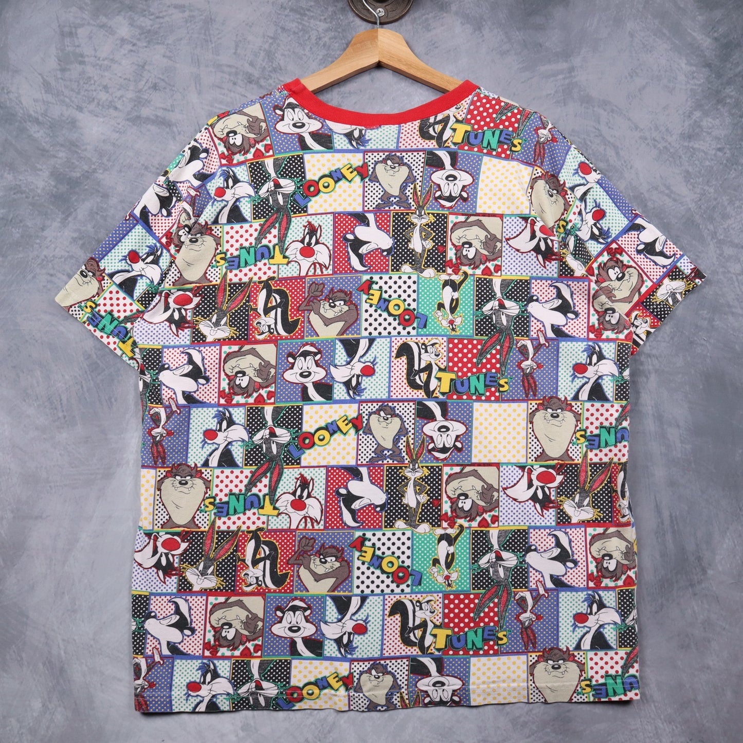 1993 Multicolor Looney Tunes All Over Print Ringer Shirt 4843