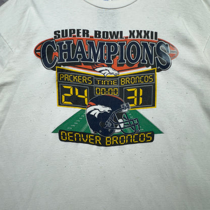 90s White Super Bowl XXXII Denver Broncos Shirt 4206