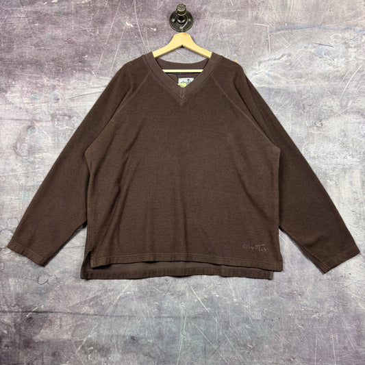 90s Mocha Brown Levi's Silver Tab V Neck Pullover Fleece Sweater XL 0525