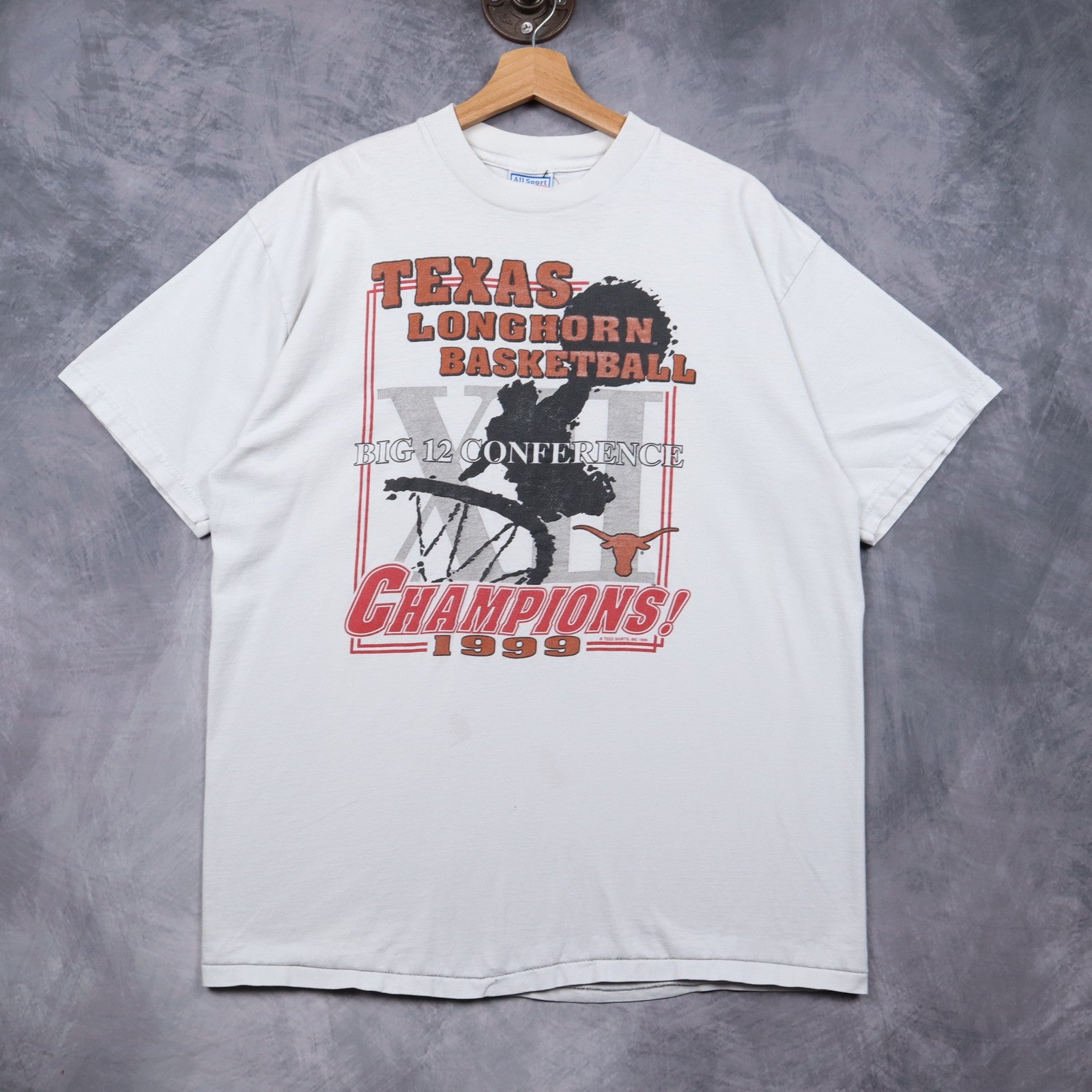 1999 White Texas Longhorn Basketball Big 12 Champions Shirt 5747