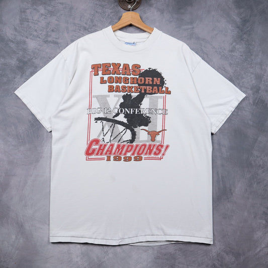 1999 White Texas Longhorn Basketball Big 12 Champions Shirt 5747