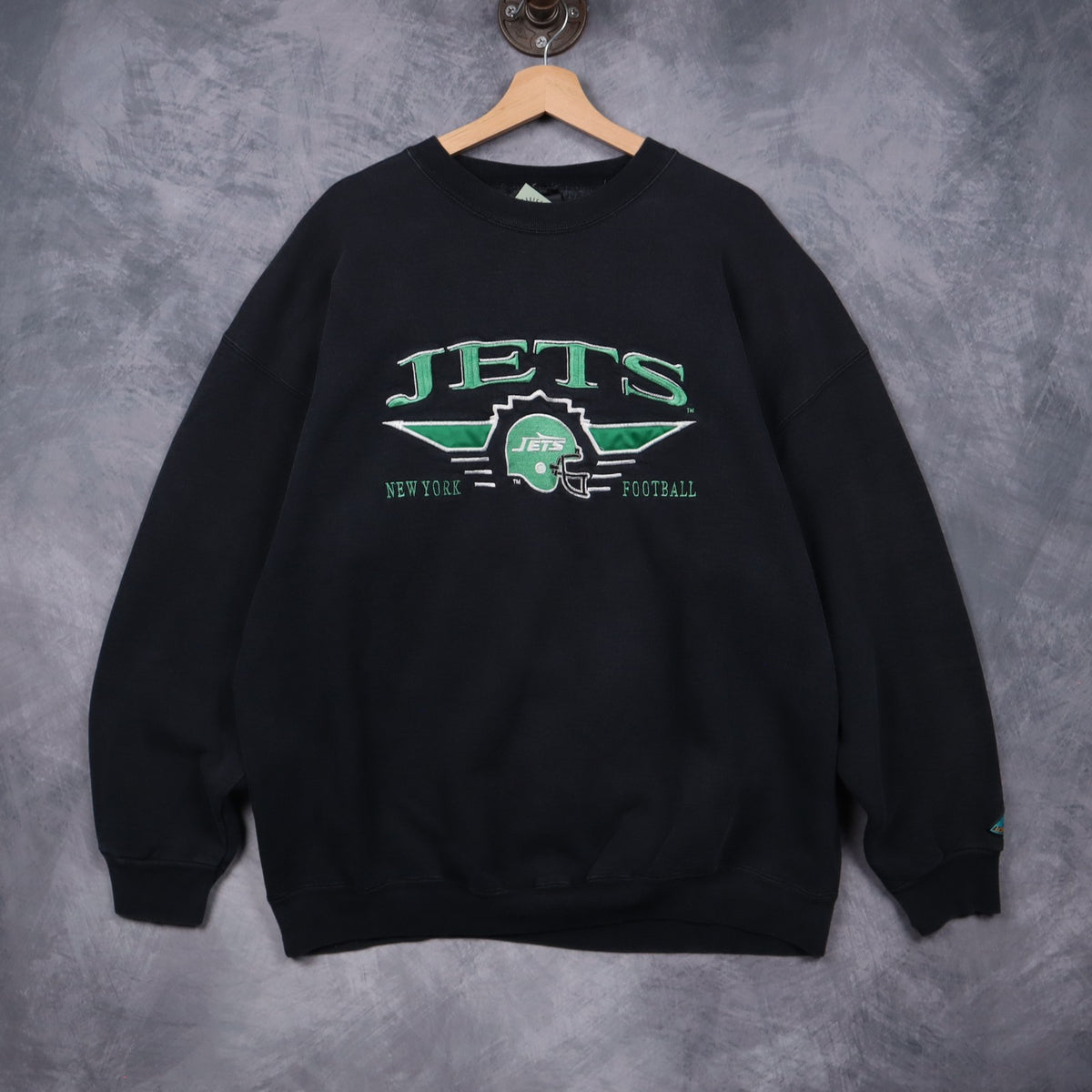 90s Black New York Jets Embroidered Crewneck Sweatshirt 6446