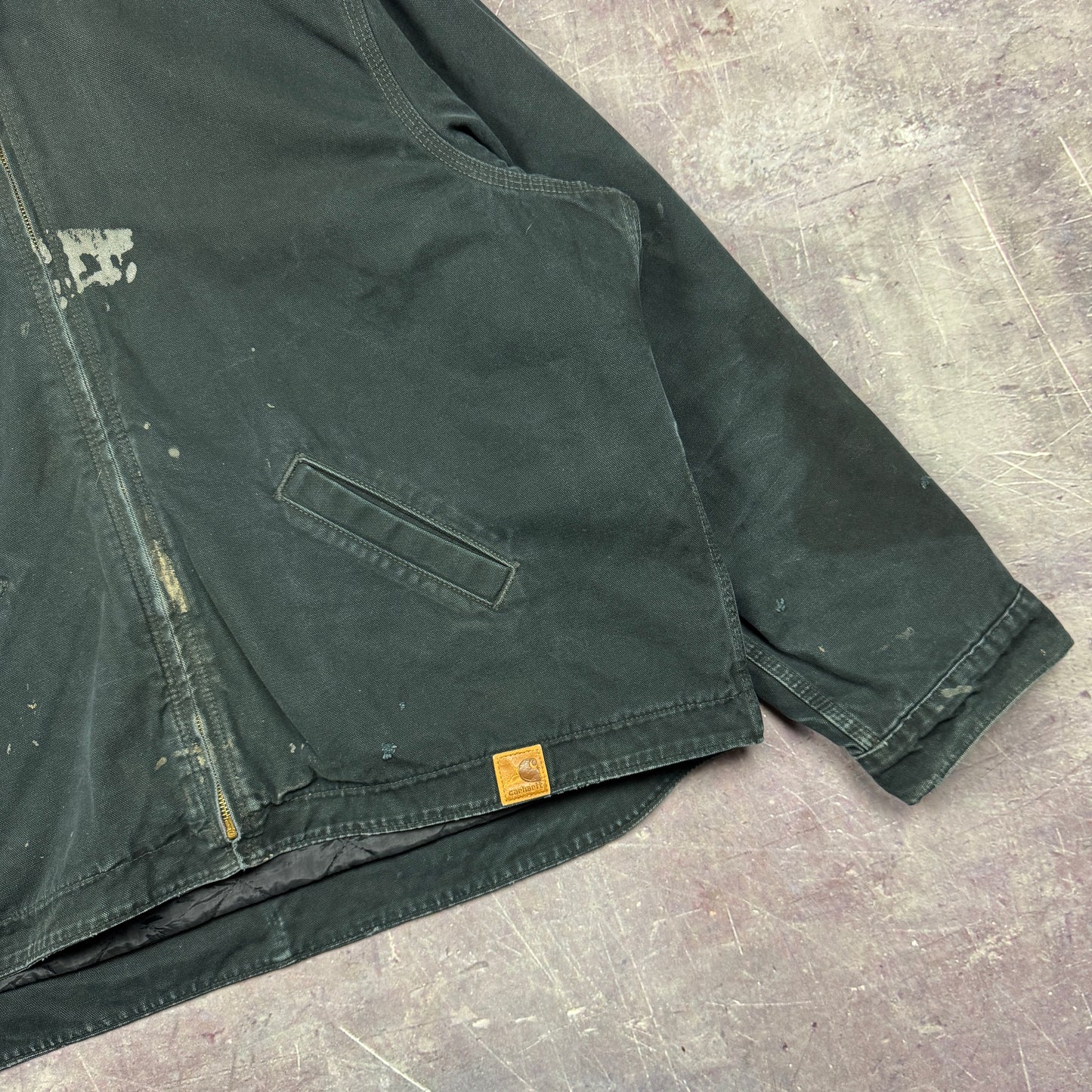 Early 00s Faded Black Carhartt Hooded Detroit Work Jacket XXL 2359