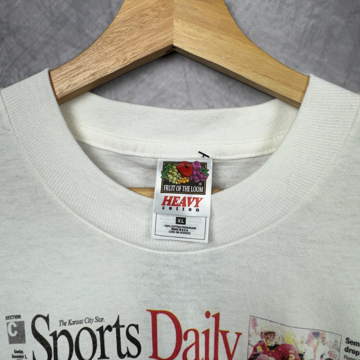 90s White Kansas City Chiefs Newspaper Shirt 4280