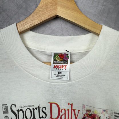 90s White Kansas City Chiefs Newspaper Shirt 4280