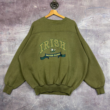 90s Faded Green Notre Dame Fighting Irish Embroidered Crewneck Sweatshirt XL 1285