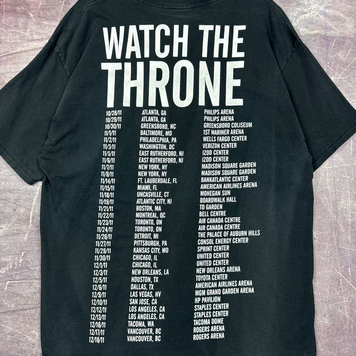 2011 Faded Black Watch The Throne Kanye West Jay Z Tour Shirt L 2831