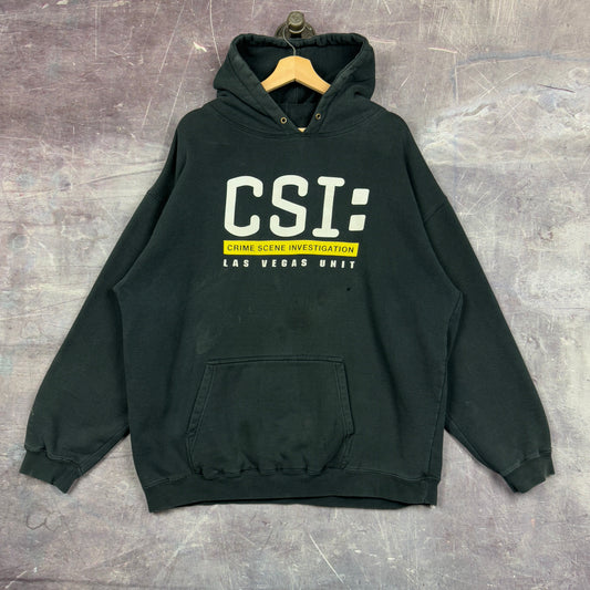 Early 00s Faded Black CSI Las Vegas Unit Graphic Hoodie XL 1260