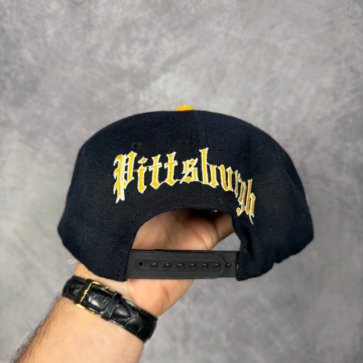 90s Black Pittsburgh Steelers Snapback Hat 6865