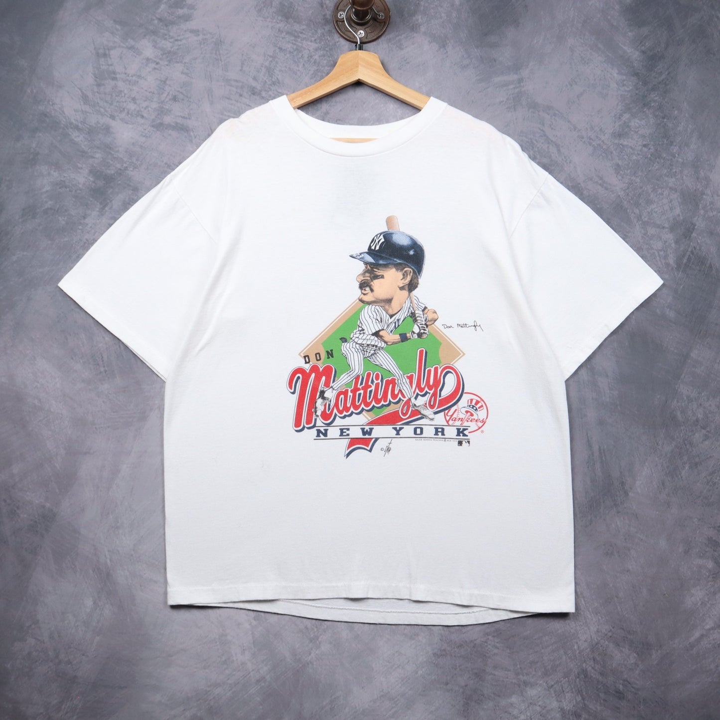 1988 White Don Mattingly Salem Yankees Caricature Shirt 5596