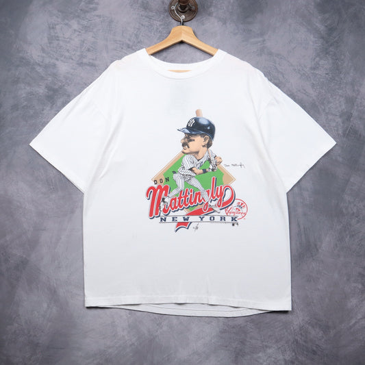 1988 White Don Mattingly Salem Yankees Caricature Shirt 5596