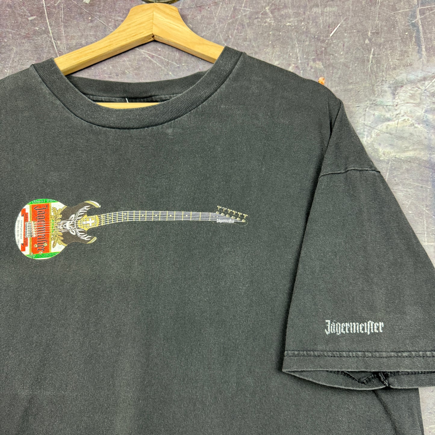 90s Faded Black Guitar Jagermeister Graphic Shirt XL 0872