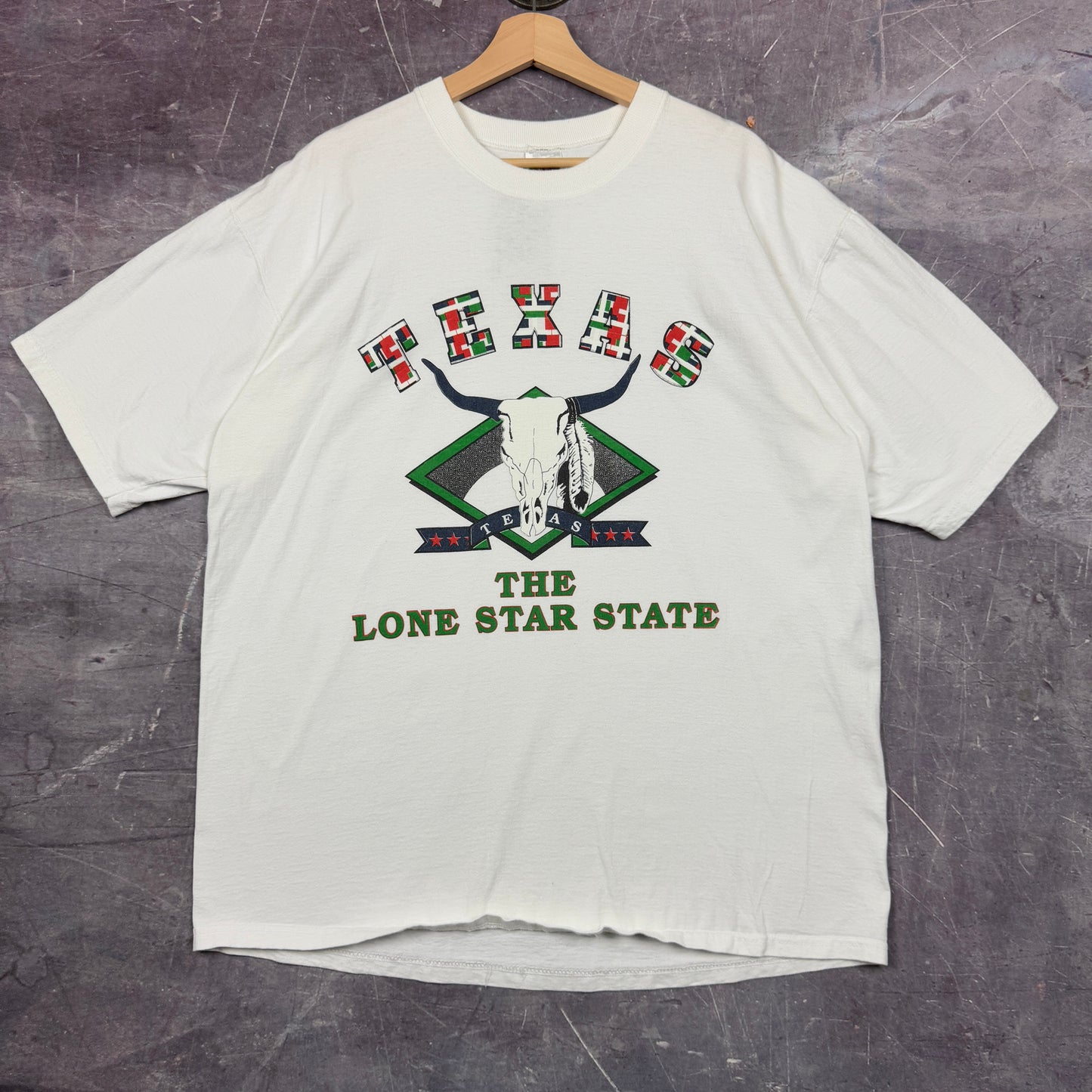 90s White Texas The Lone Star State Longhorn Skull Graphic Shirt XL 1072