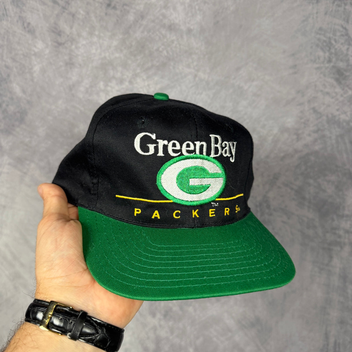 90s Black Green Bay Packers Snapback Hat 6810