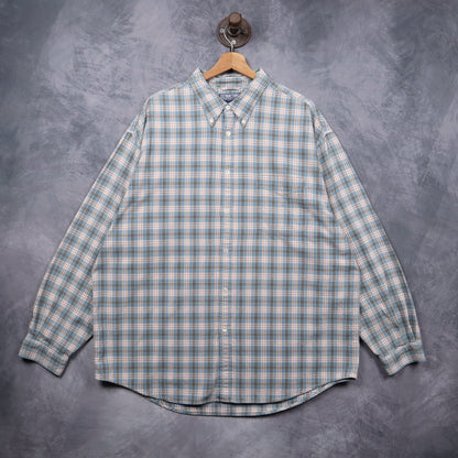 90s Light Blue Structure Plaid Long Sleeve Button Up Shirt 5532
