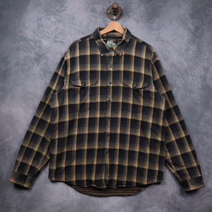00s Black & Tan RRL Ralph Lauren Two Ply Thick Plaid Flannel 5485