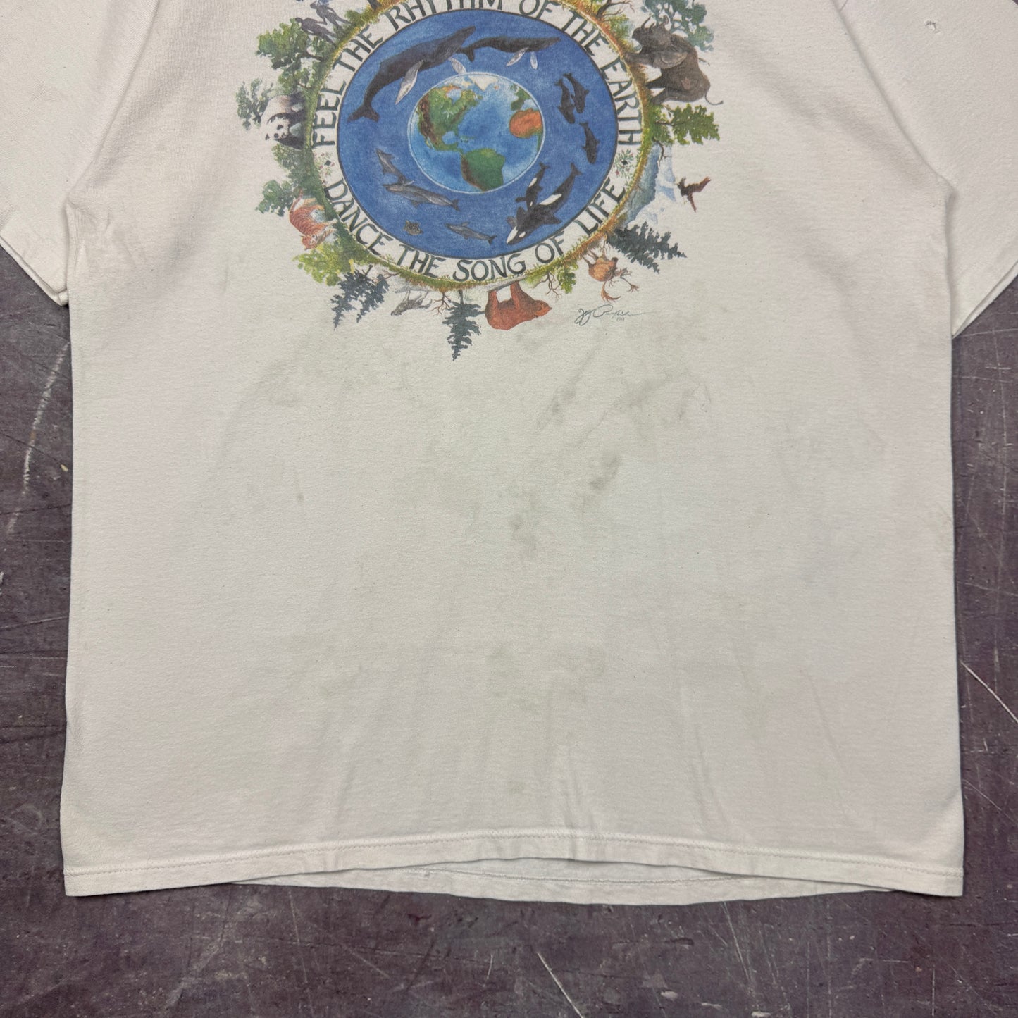 90s White Feel The Rhythm Of The Earth Animal Graphic Shirt XL 2525