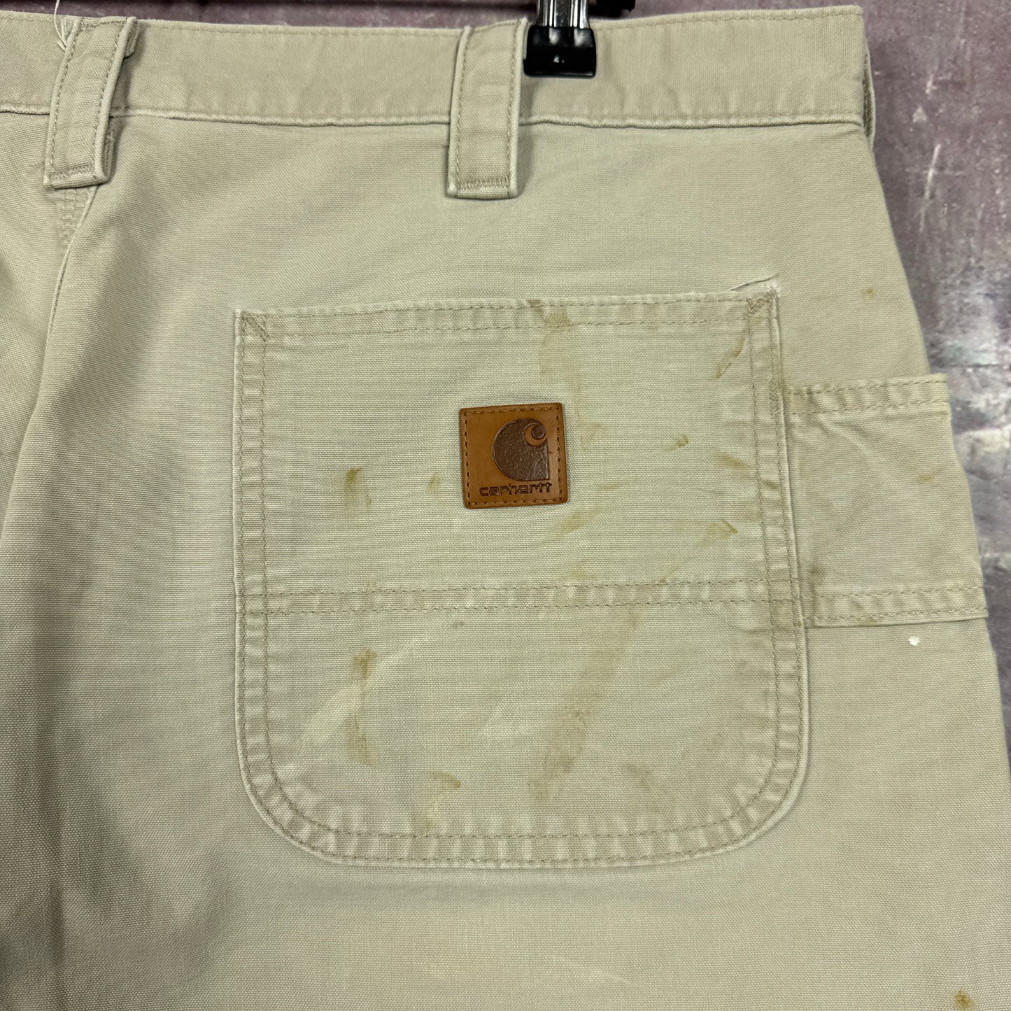 00s Tan Brown Baggy Carhartt Carpenter Painter Work Shorts 35x9.5 2794