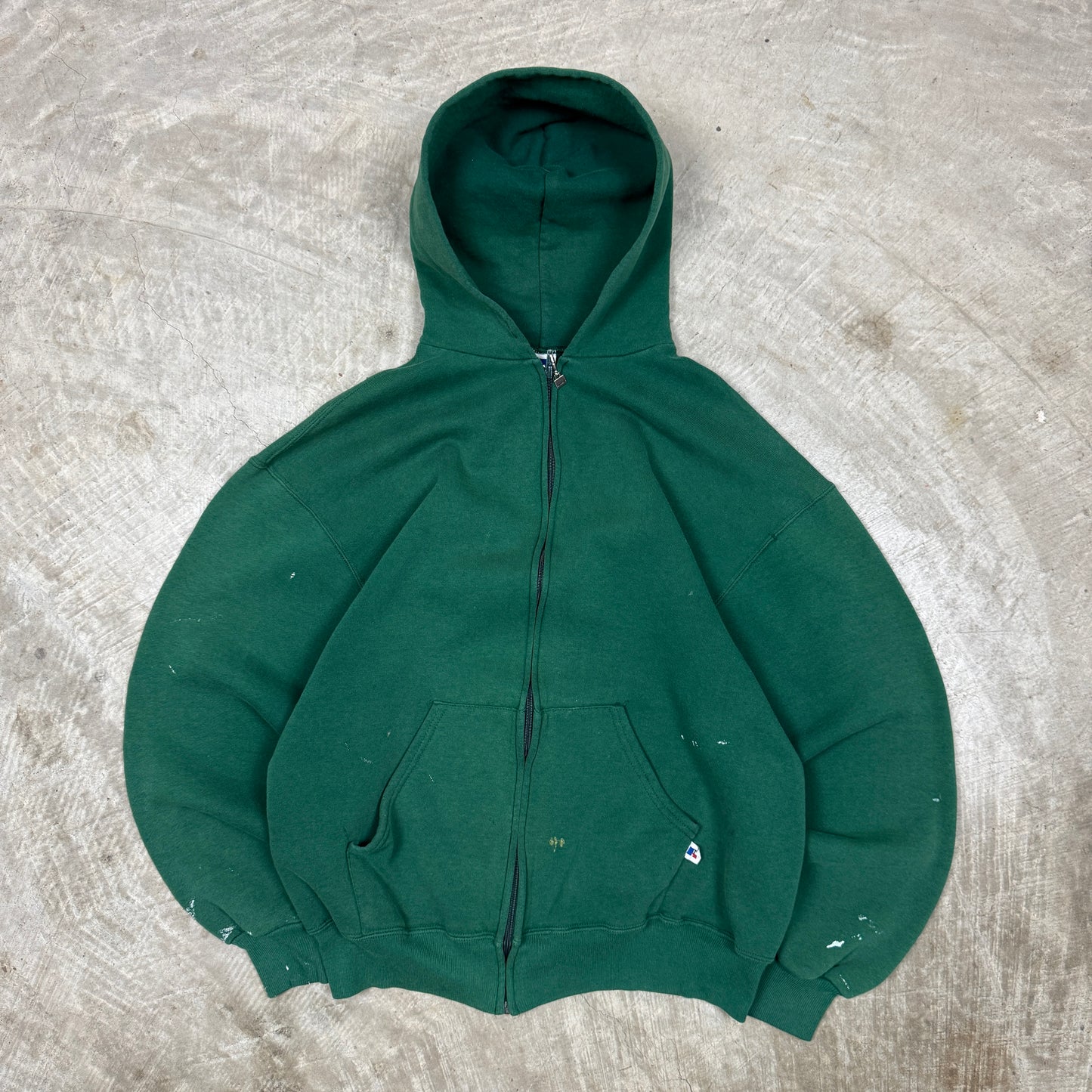 90s Forest Green Russell Athletic Blank  Essential Zip-Up Hoodie L AP54