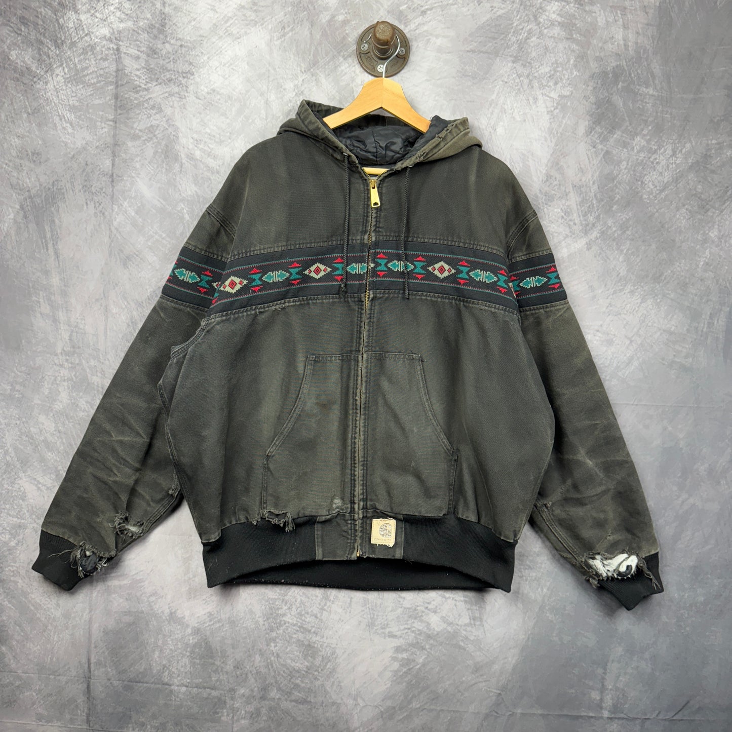 90s Black Hooded Carhartt Aztec Jacket 4042