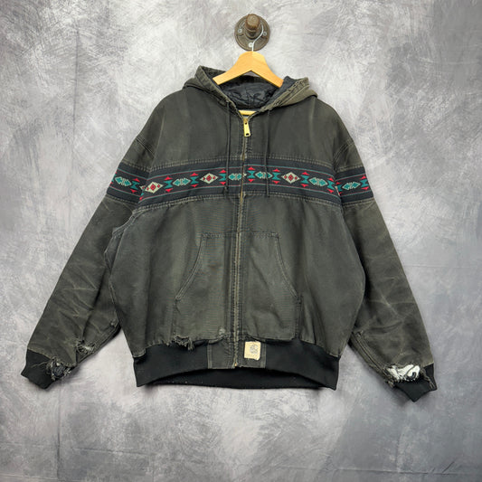 90s Black Hooded Carhartt Aztec Jacket 4042