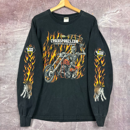 00s Black Cyberspokes Biker Flame Sleeve Shirt 3054