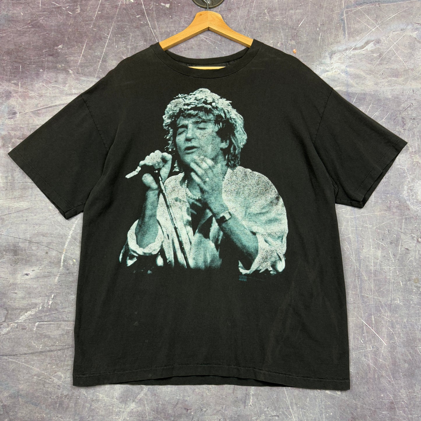 90s Faded Black Rod Stewart A Night To Remember Graphic Shirt L 1125