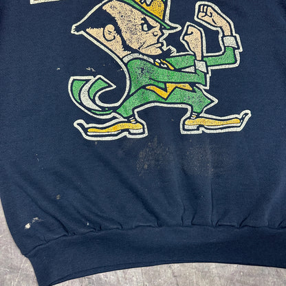 90s Navy Blue Notre Dame Fighting Irish Big Logo Sleeve Spellout Graphic Crewneck Sweasthirt M AD88