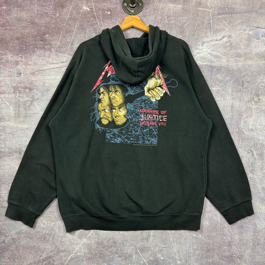 Early 00s Black Metallica And Justice For All Hammer of Justice Band Graphic Hoodie L 1707
