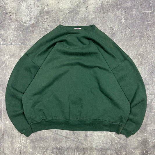 90s Forest Green Hanes Herway Blank Essential Crewneck Sweatshirt L AA73