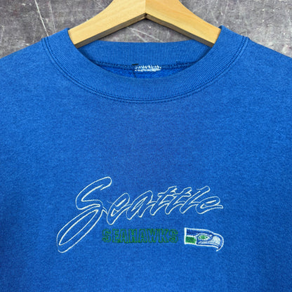 90s Blue Seattle Seahwaks Football Graphic Crewneck Sweatshirt M 1227