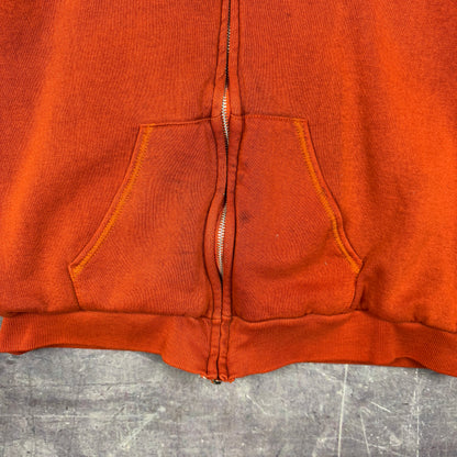 80s Faded Burnt Orange Blank Essential Thermal Lined Zip Up Hoodie M 1210