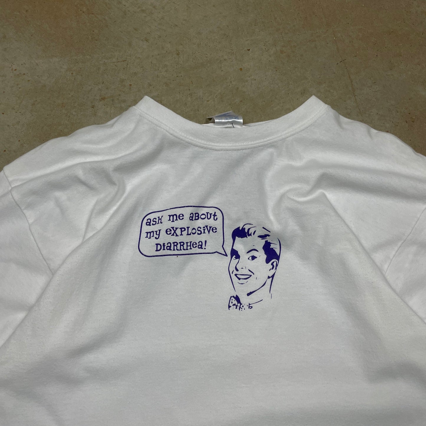 90s White "ASk ME About My EXplosive Diarrhea" Graphic Comedy Shirt L K27