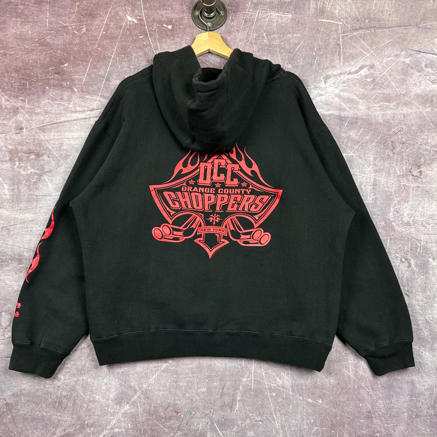 00s Black Orange County Choppers Flame Sleeve Hoodie 3047