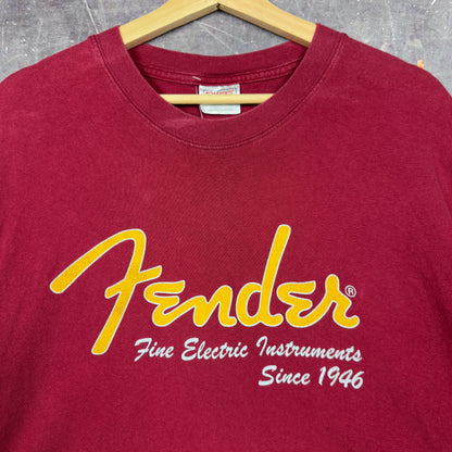 90s Red Fender Guitars Fine Electric Instruments Graphic Shirt XL 0965