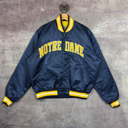 90s Blue Yellow Notre Dame Satin Start Bomber Jacket XL 1282