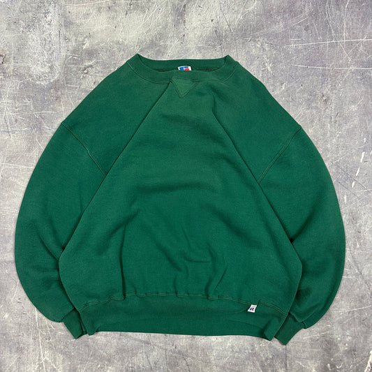 90s Forest Green Russell Athletic Blank Essential Crewneck Sweasthirt Boxy L AC82