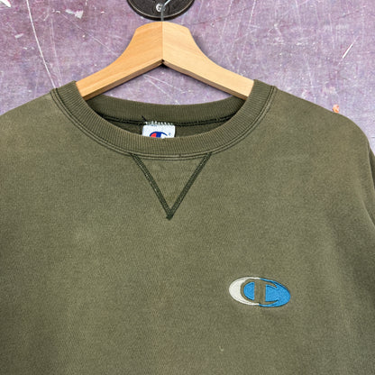 90s Faded Olive Green Champion Embroidered Logo Painter Crewneck Sweatshirt L 2691