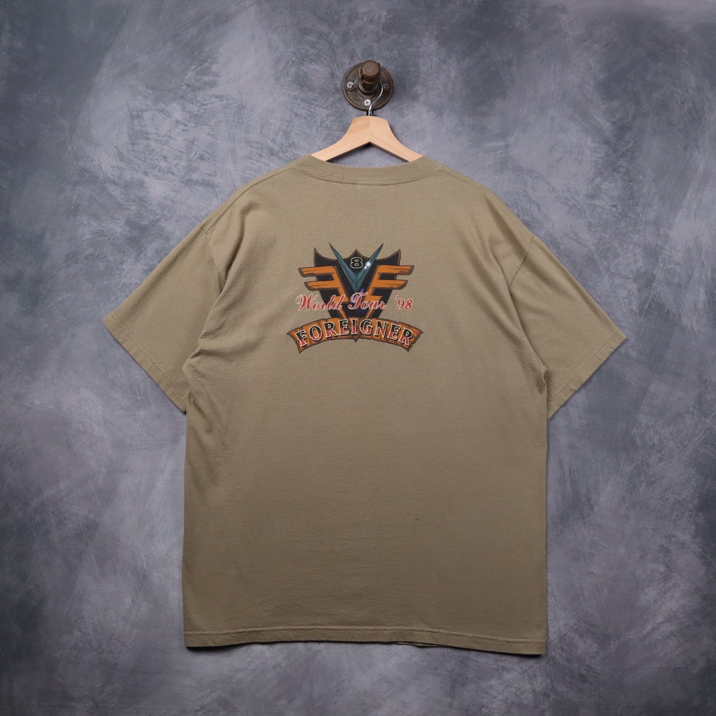 1998 Tan Foreigner Rev On The Red Line World Tour Shirt 5453