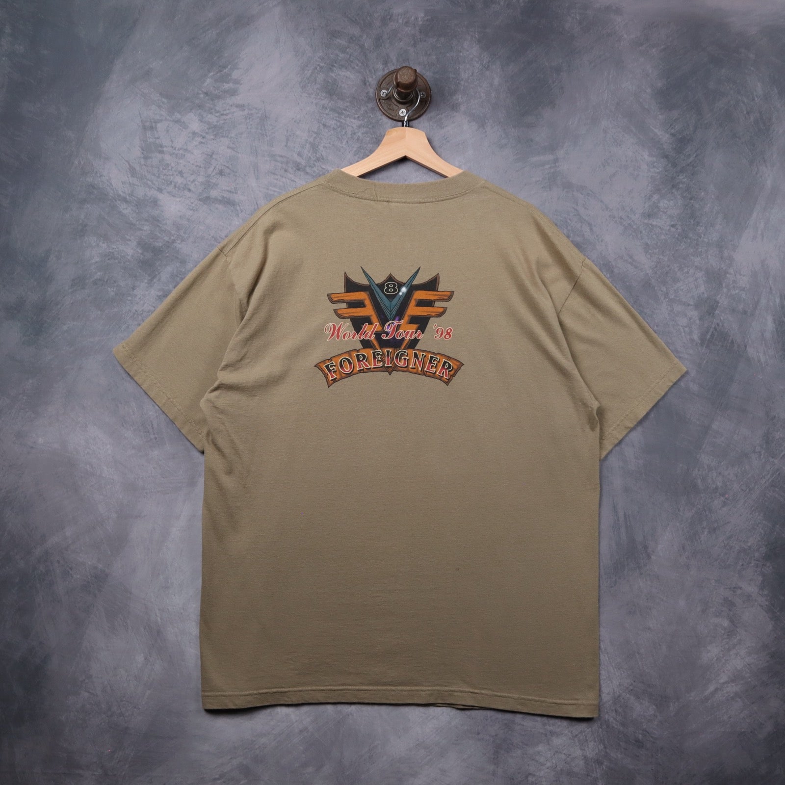 1998 Tan Foreigner Rev On The Red Line World Tour Shirt 5453