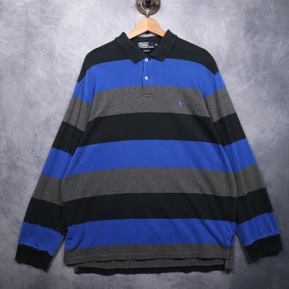 90s Blue Black Striped Polo Ralph Lauren Rugby Shirt 4720