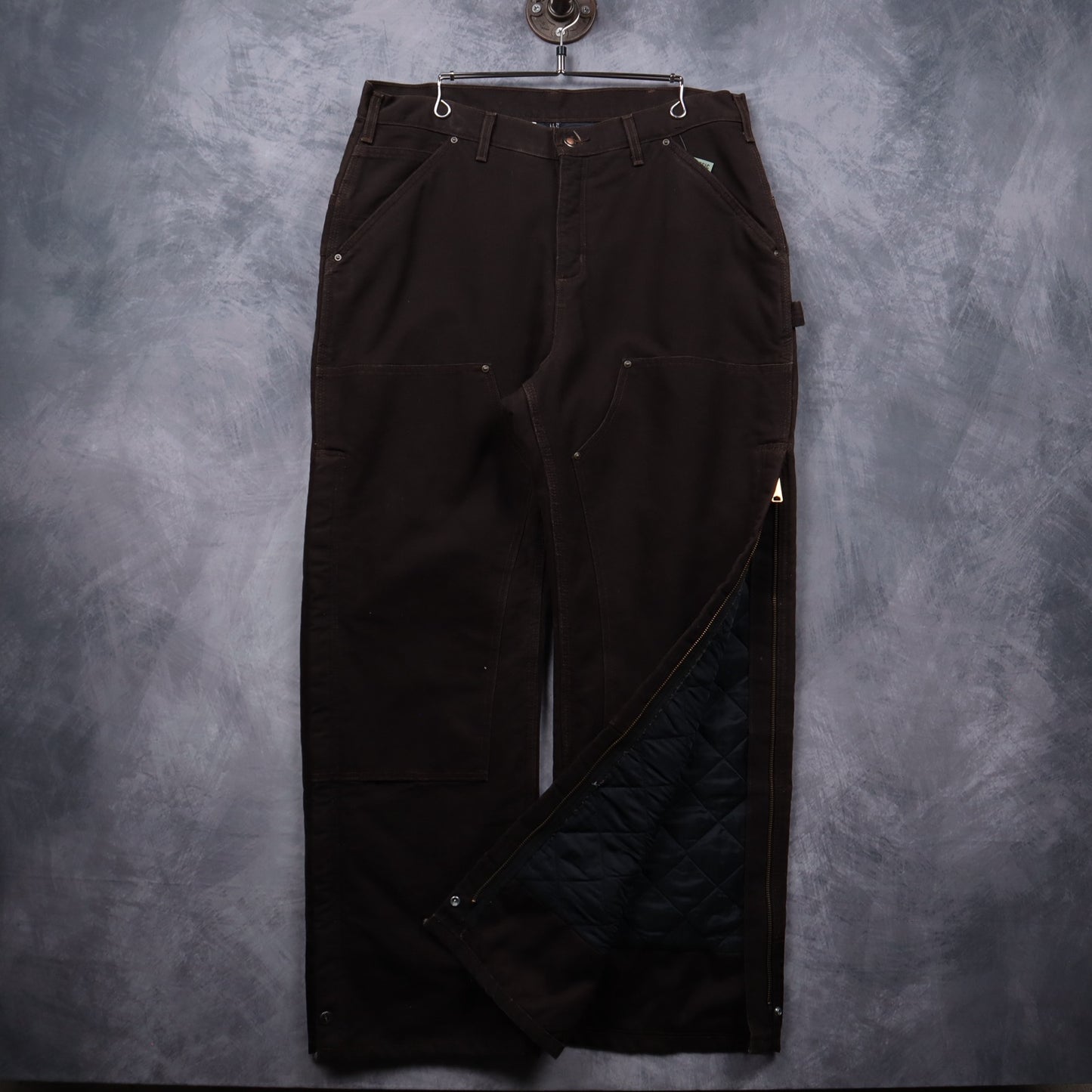 00s Dark Brown Carhartt Quilt Lined Double Knee Carpenter Work Pants 5002