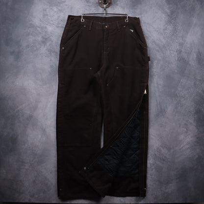 00s Dark Brown Carhartt Quilt Lined Double Knee Carpenter Work Pants 5002