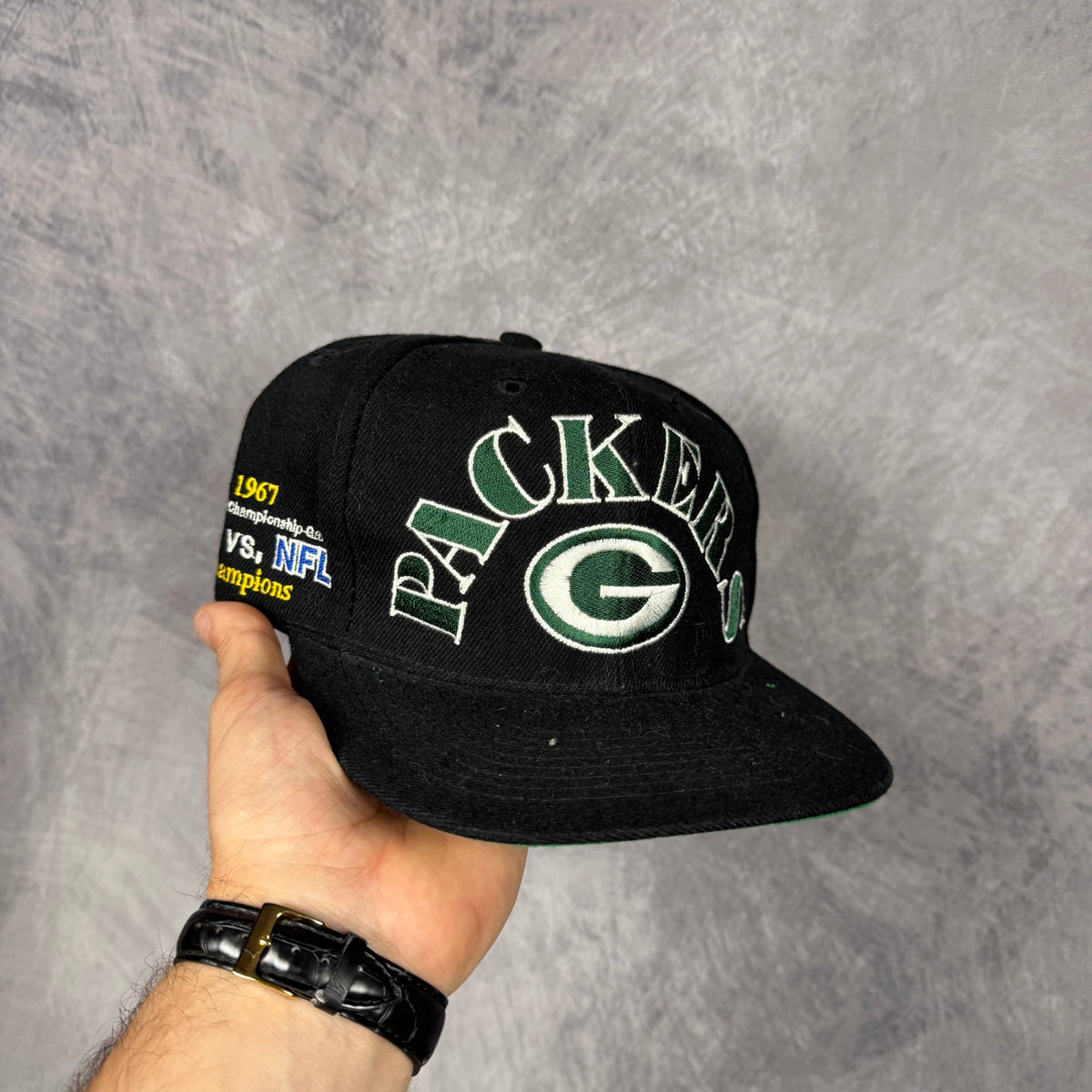 90s Black Green Bay Packers Champions Snapback Hat 6803